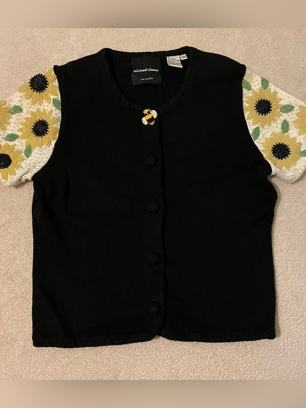 Michael Simon vintage (1998) bling sunflower sweater cardigan-medium EUC
